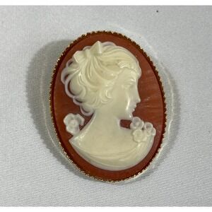 Vintage Cameo Brooch Pin Terracotta Orange Cream Cottagecore Coquette Jewelry